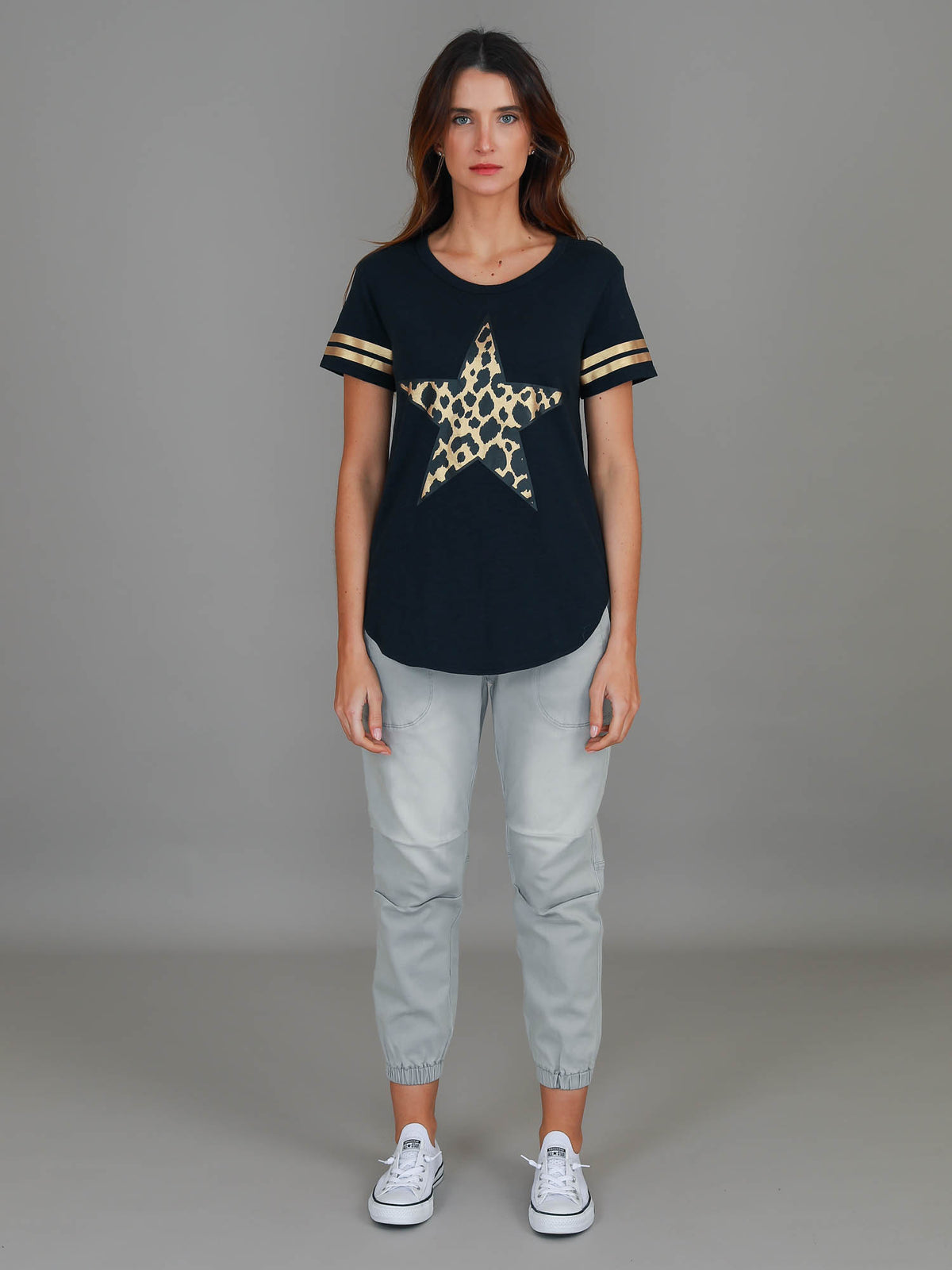 navy leopard star tee women