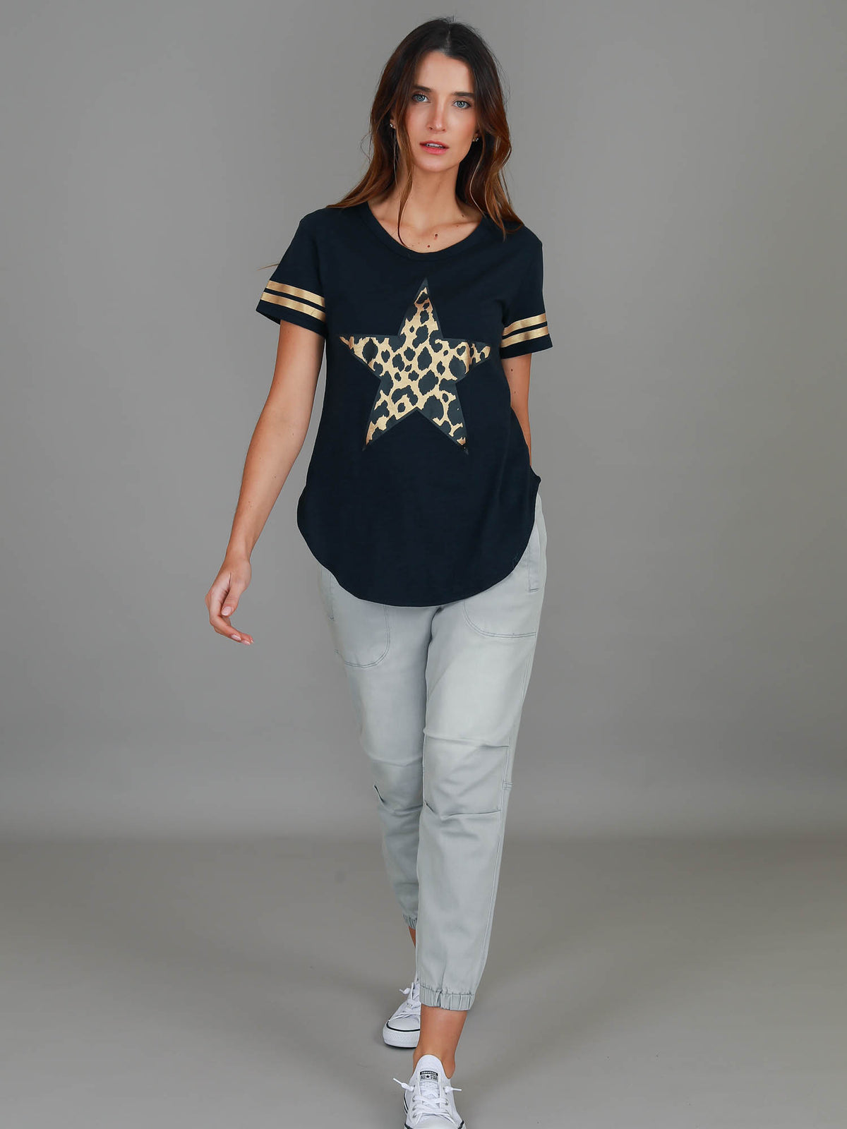navy leopard star tee