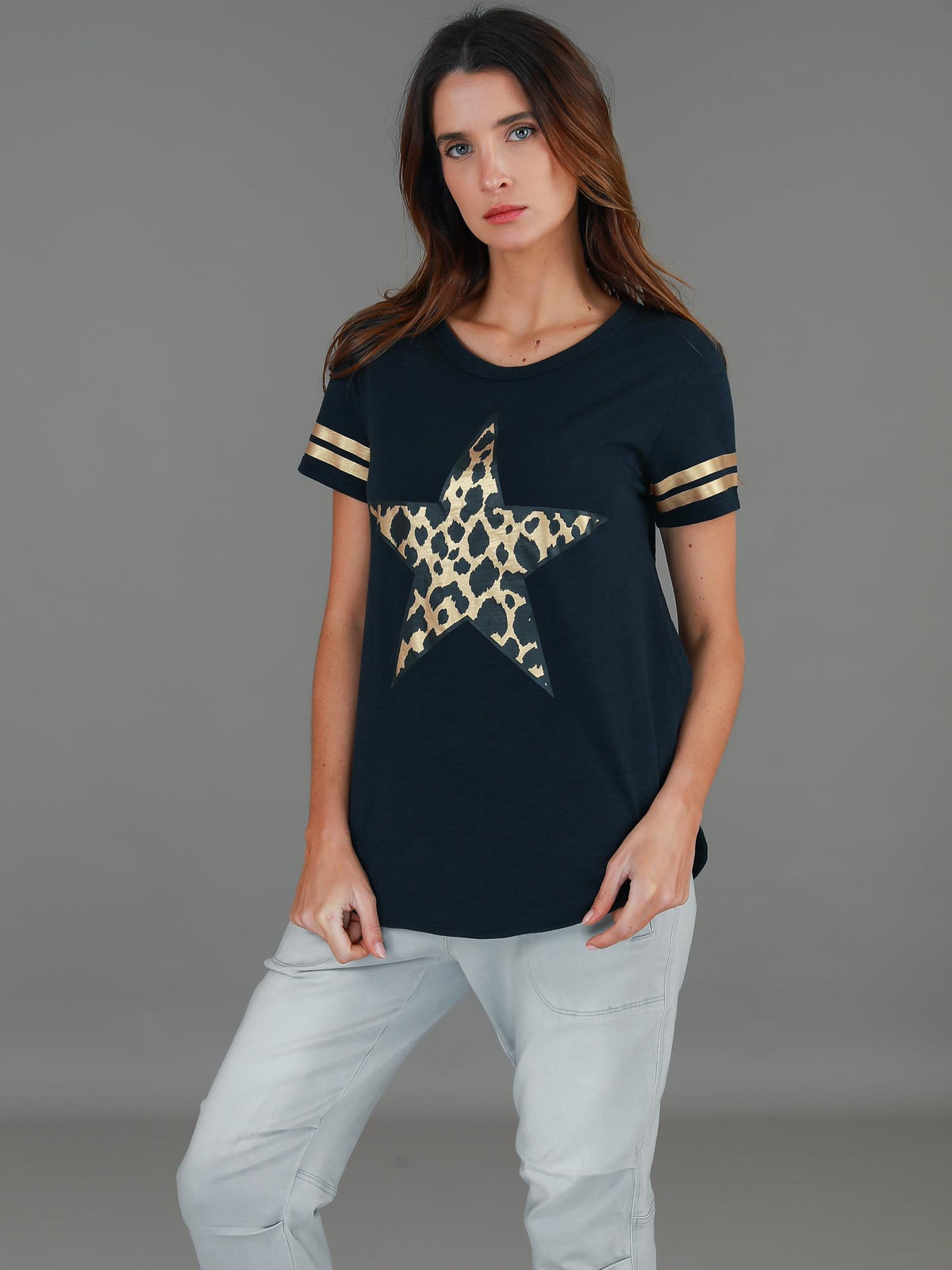 navy leopard star stripe tee