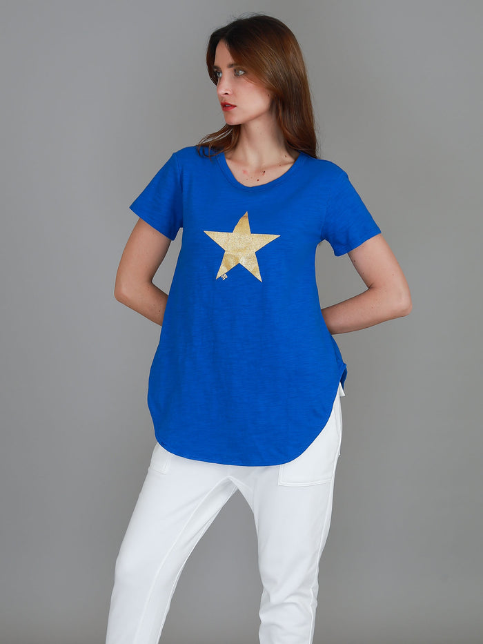 Hara Glitter Gold Star Longline T Shirt