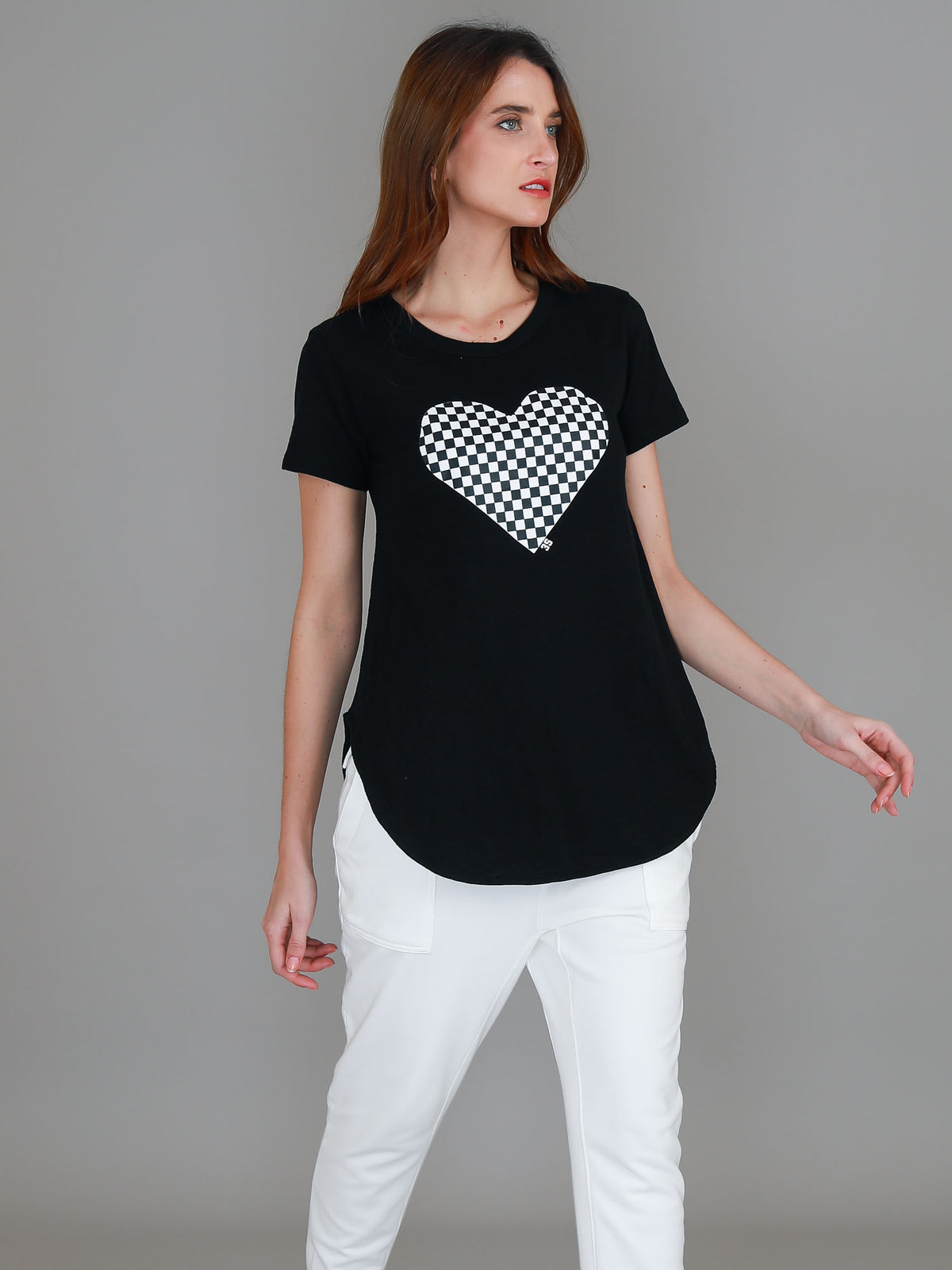 black check heart tee