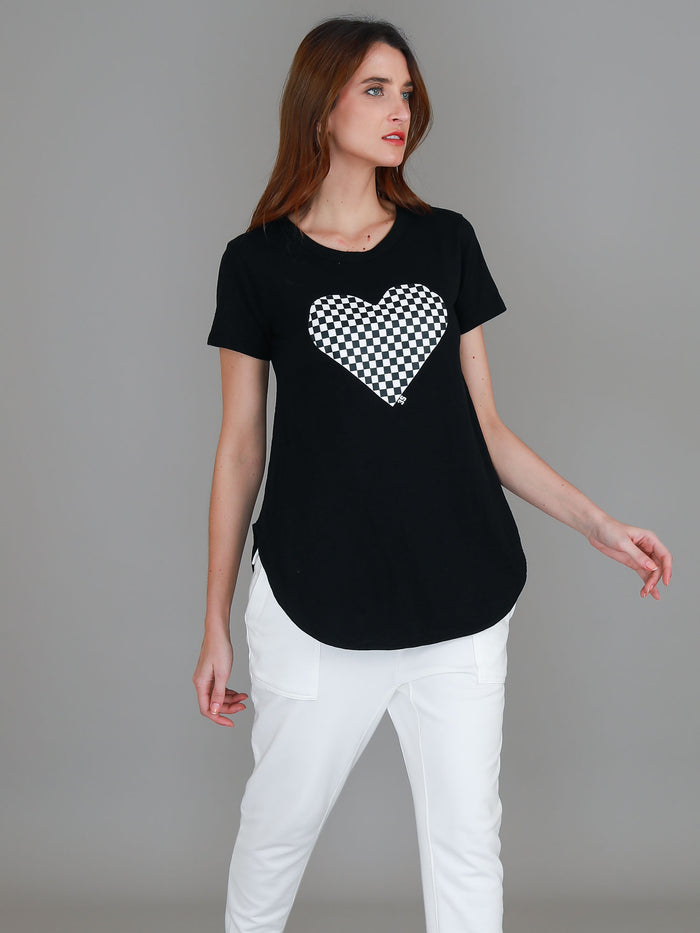 Doreen Check Heart Short Sleeve T Shirt