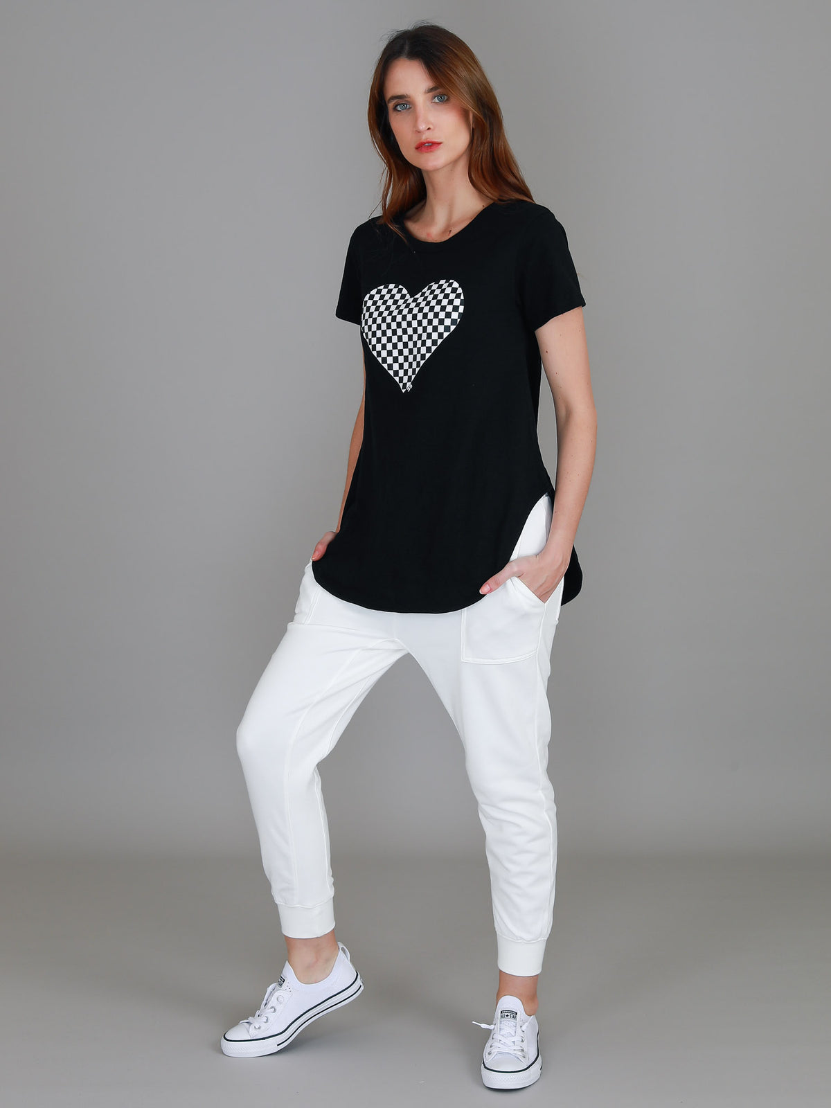 black checkerboard heart tee