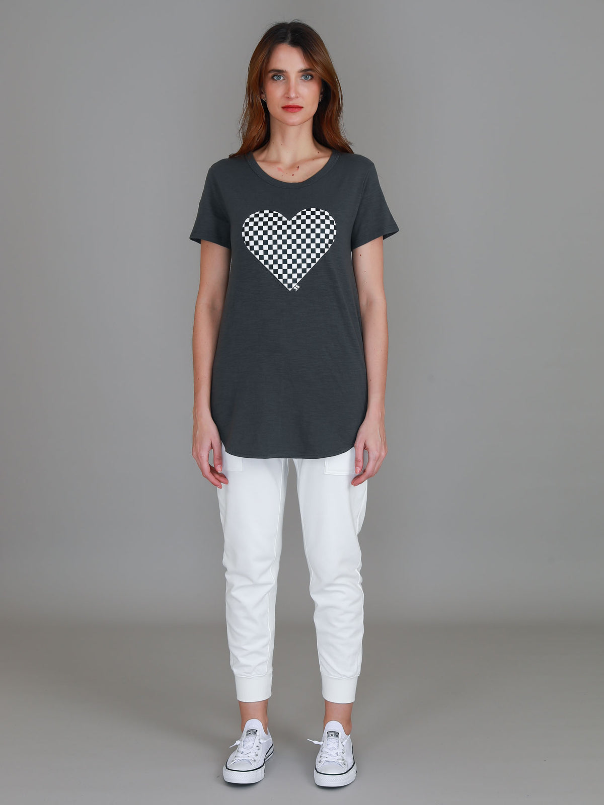 grey check heart tee
