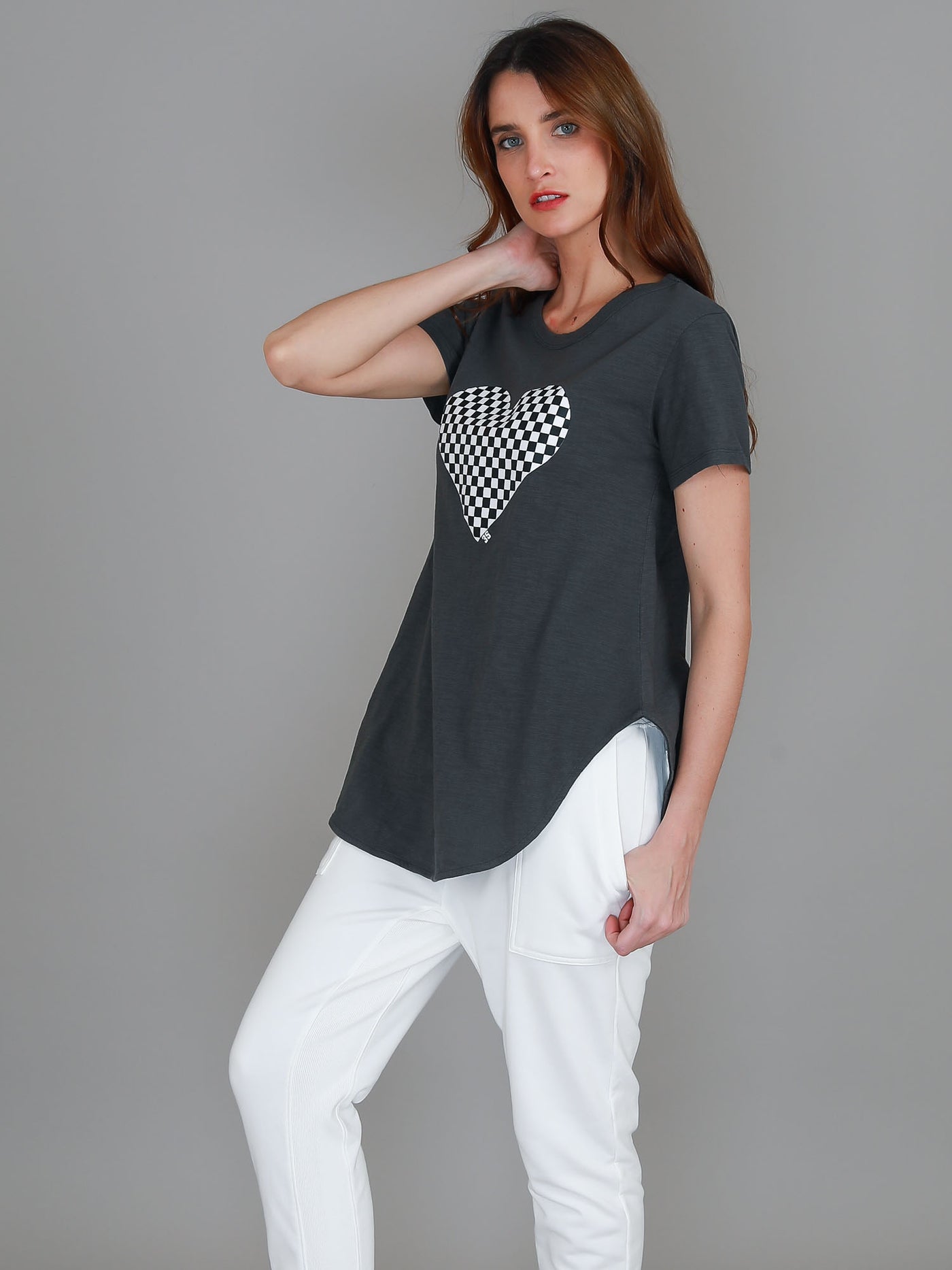Doreen Check Heart Short Sleeve T Shirt