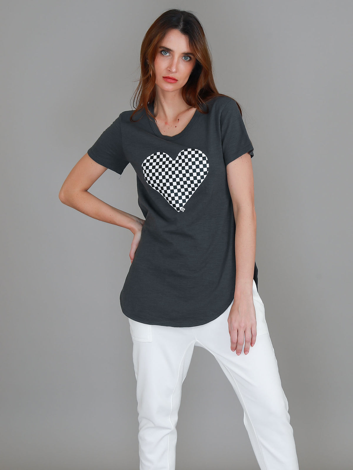 Doreen Check Heart Short Sleeve T Shirt