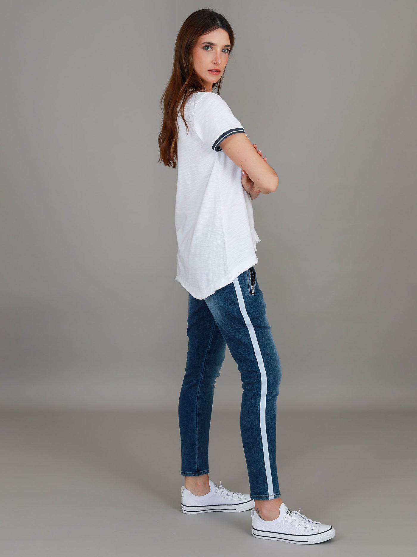 Mariella Contrast Sleeve V Neck T Shirt