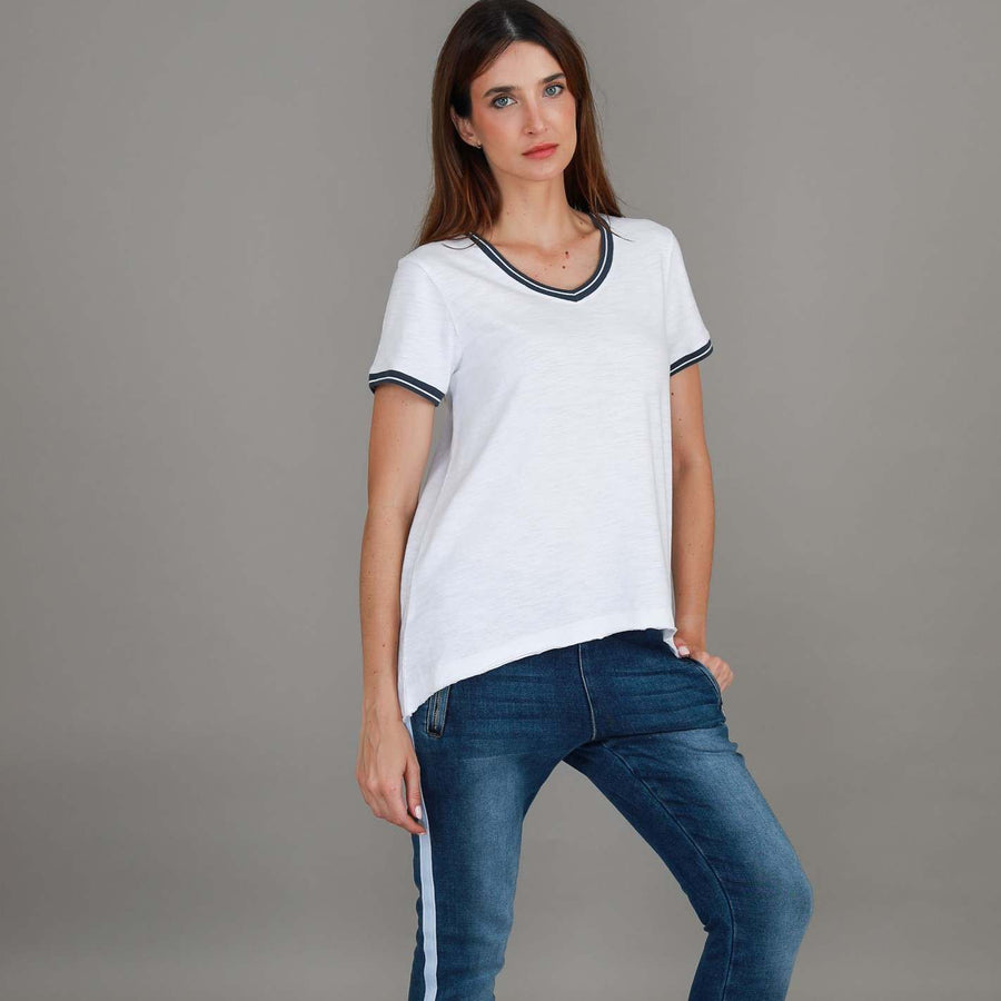 Mariella Contrast Sleeve V Neck T Shirt size guide