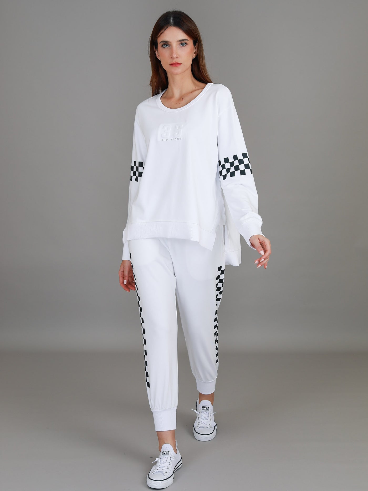 Izzy - Ada Check Print Sleeve Sweatshirt