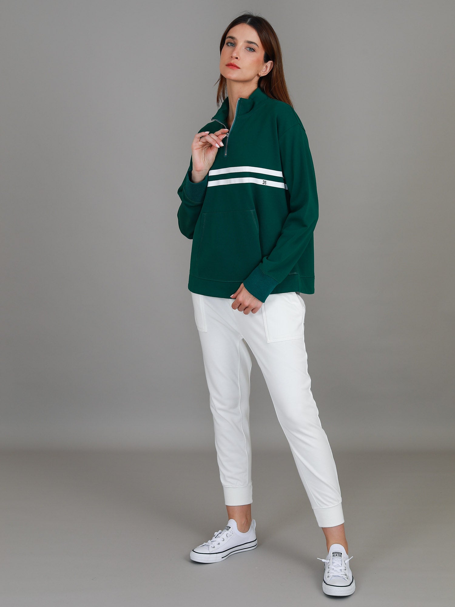 half zip up sweater #color_deep emerald