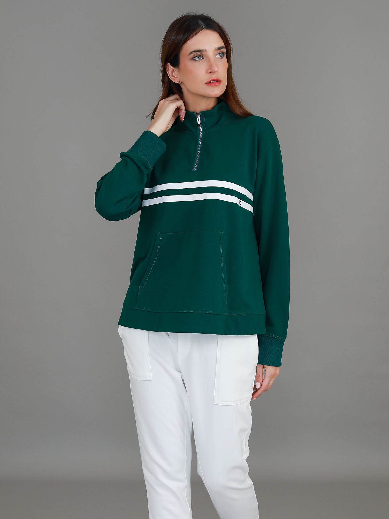 half zip pullover #color_deep emerald