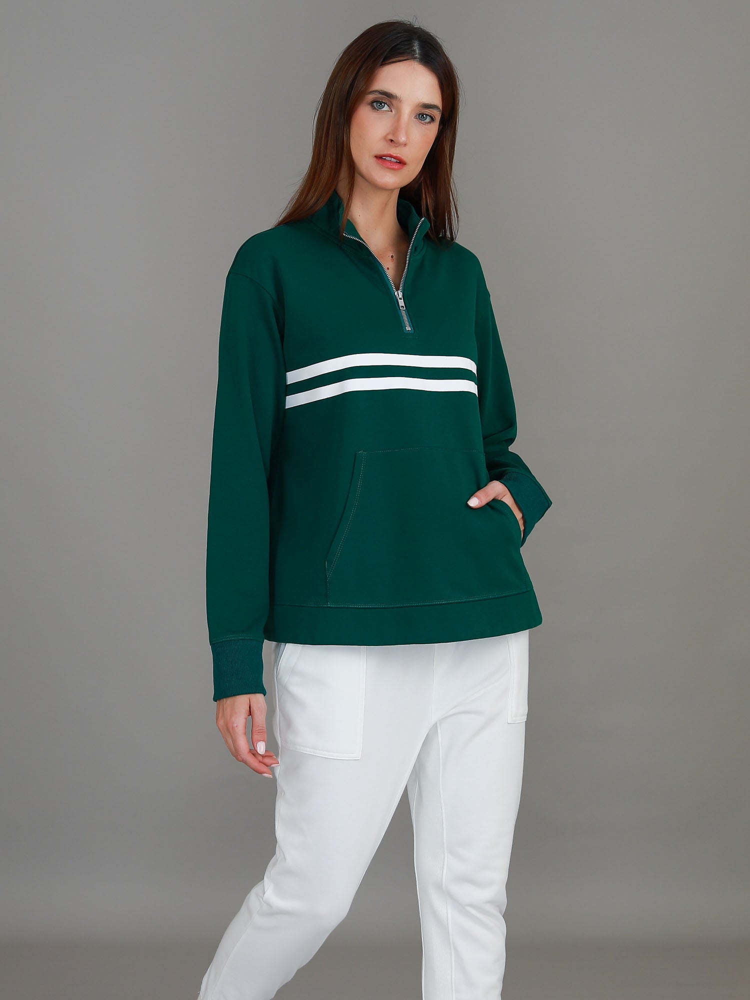 half zip hoodie #color_deep emerald