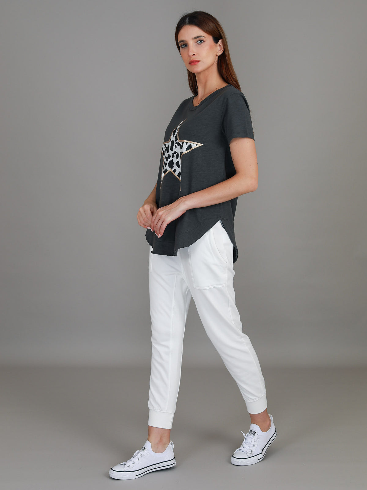 charcoal star print tee women