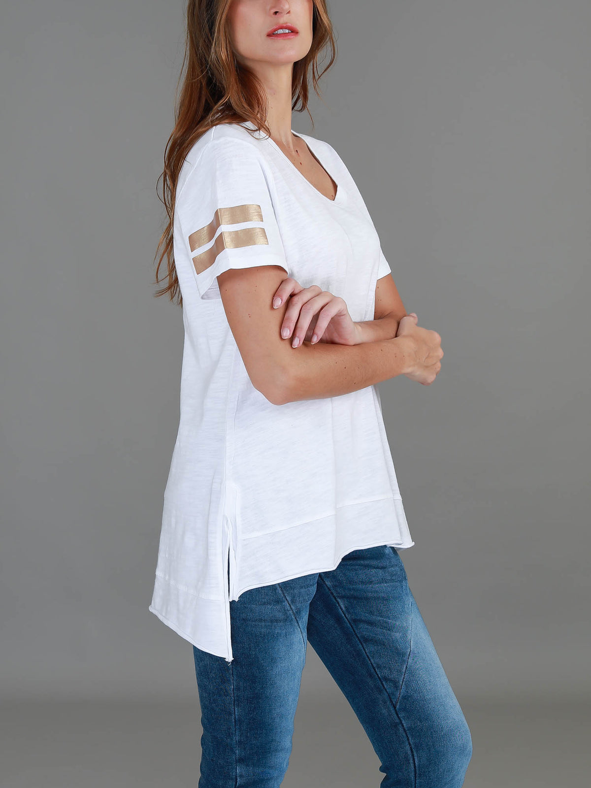 Renn Twin Gold Stripe Print T Shirt
