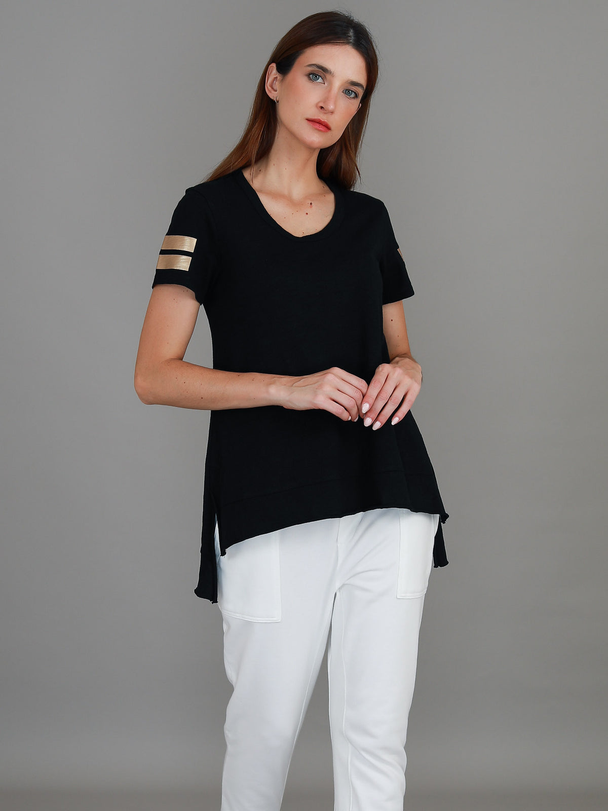 Renn Twin Gold Stripe Print T Shirt