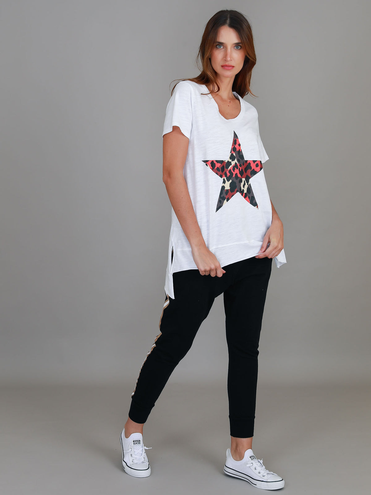 white leopard star t shirt