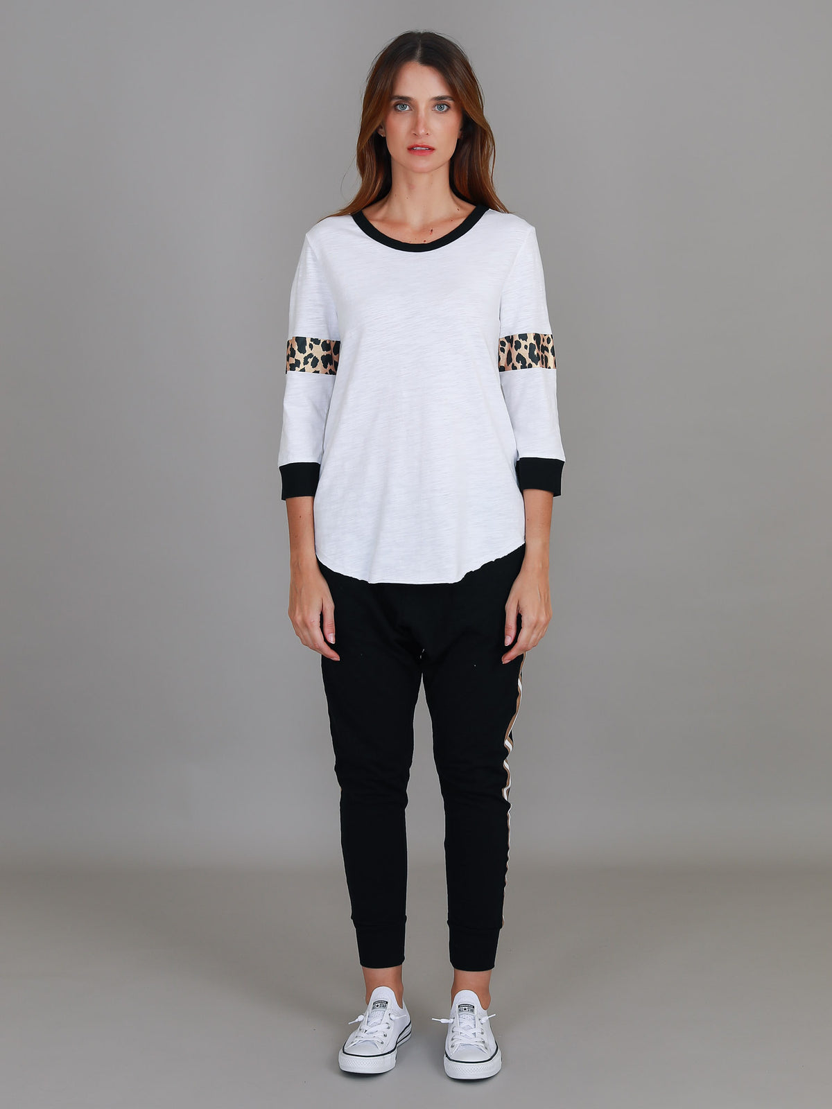 leopard band 3/4 tee white