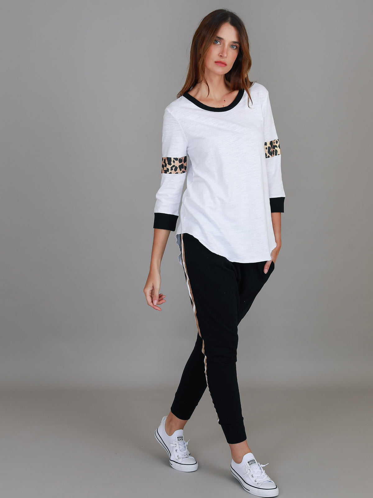 white leopard sleeve tee