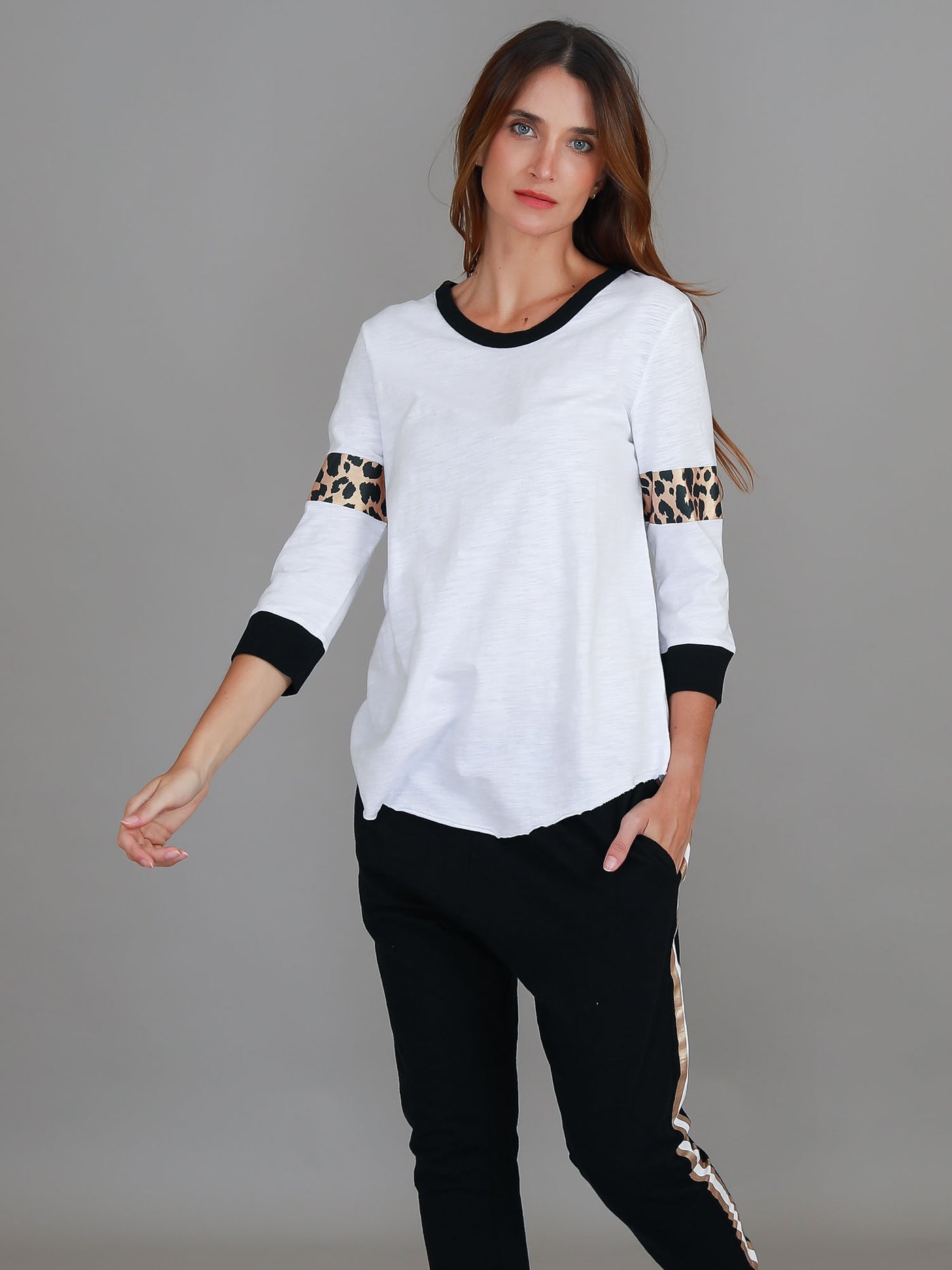 Shay Leopard Band 3/4 Sleeve T Shirt
