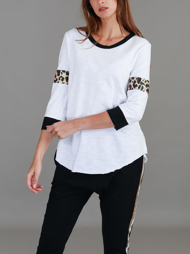 white leopard band 3/4 tee #color_white