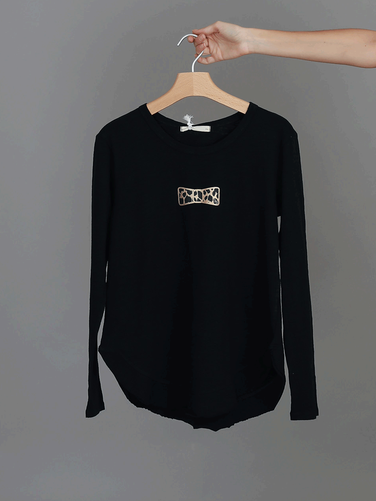 Bobby 3S Leopard Bow Print Long Sleeve T Shirt