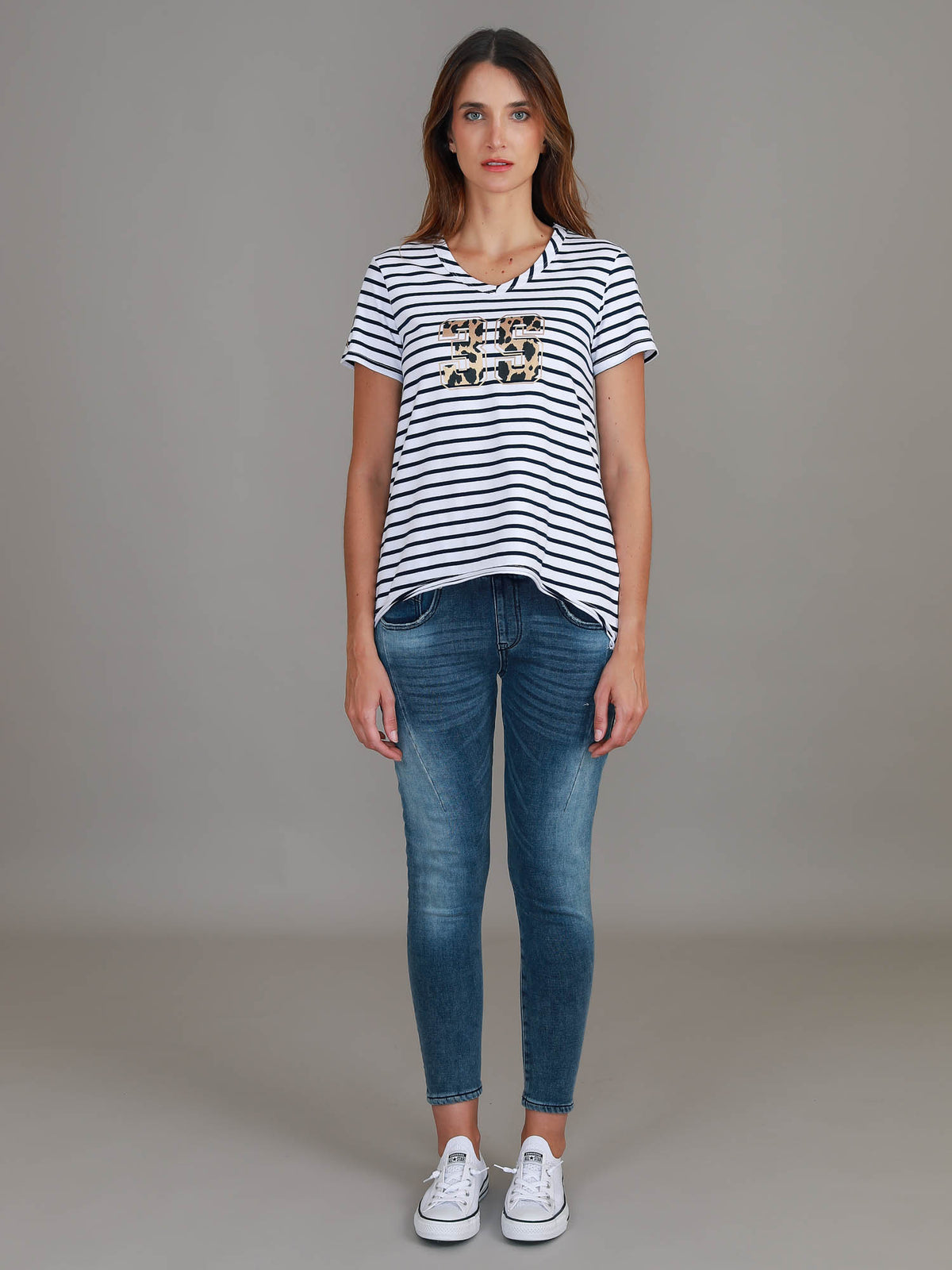 navy white stripe tee
