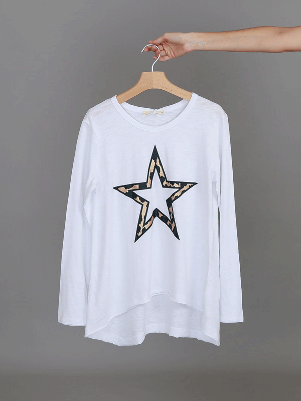 Lindi Framed Leopard Star Long Sleeve T Shirt