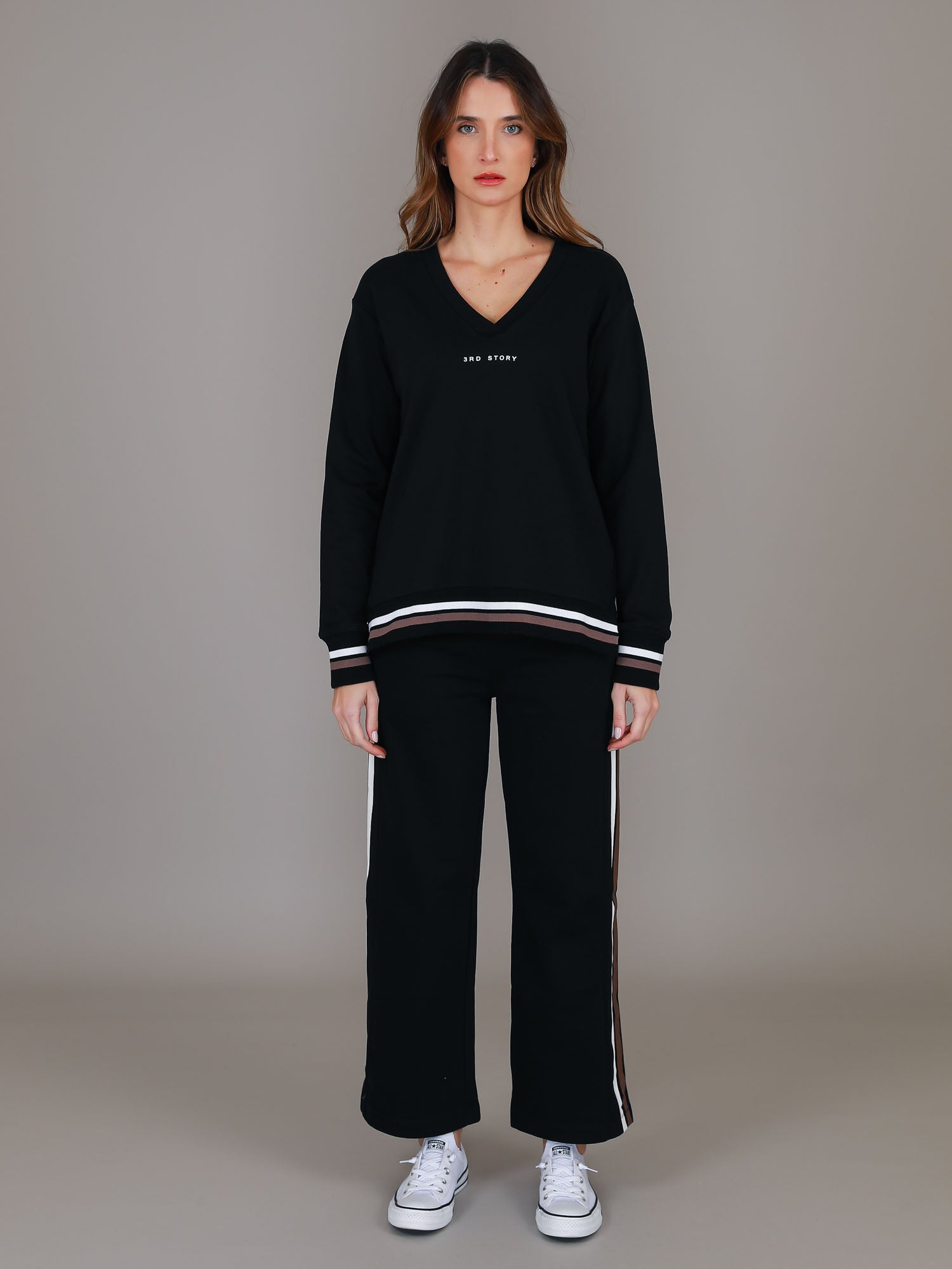 womens v neck sweatshirt #color_black