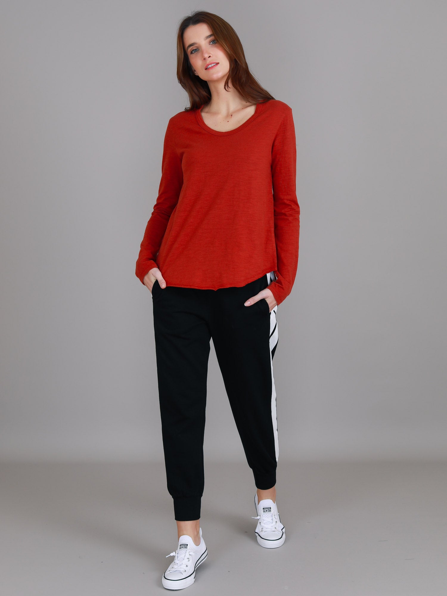 dark red long sleeve top #color_lava