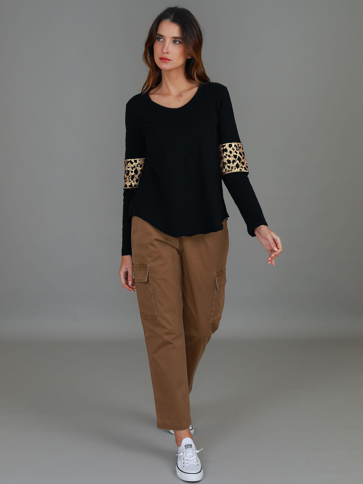 black leopard sleeve tee