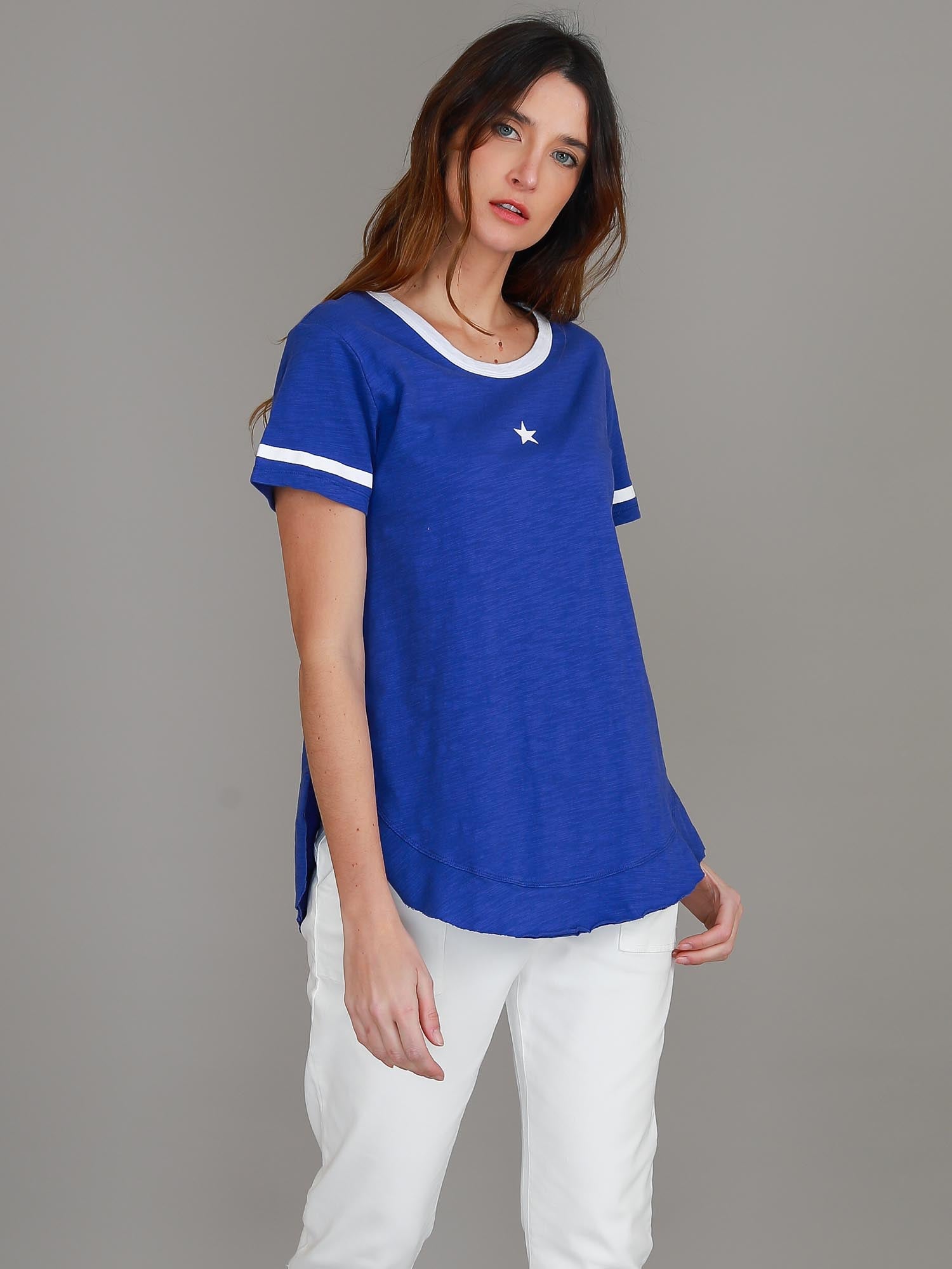 bright blue top #color_pansy