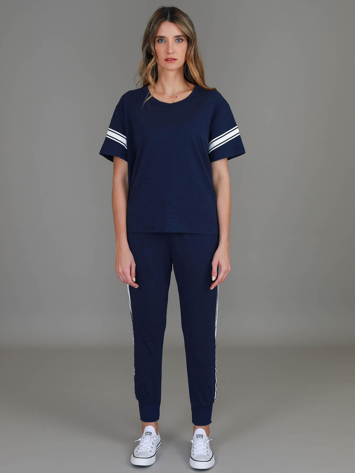 navy sleeve stripe tee