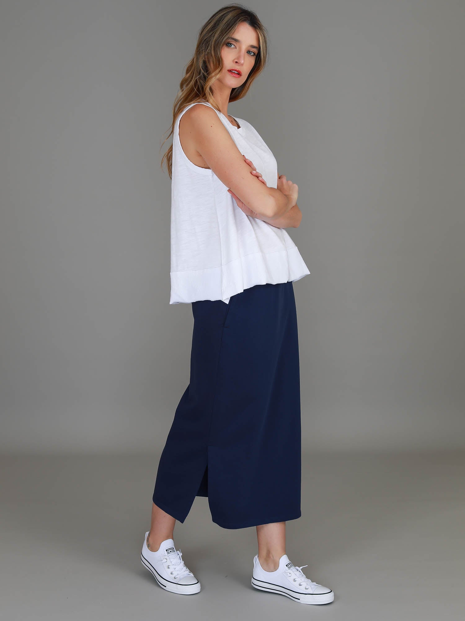 navy skirt midi #color_ink