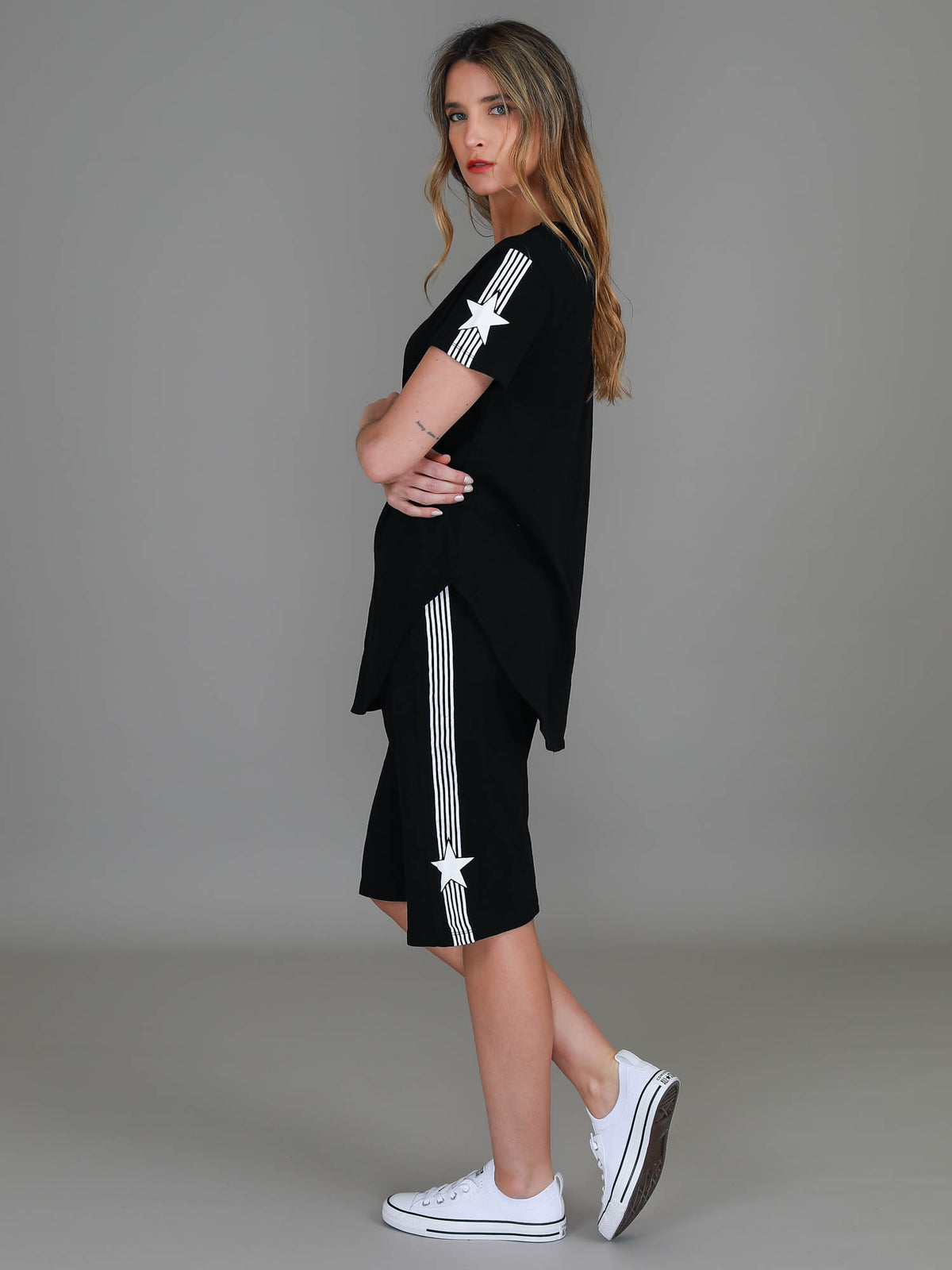 Britney | Women's Star Stripe Long Shorts – Cotton Jersey