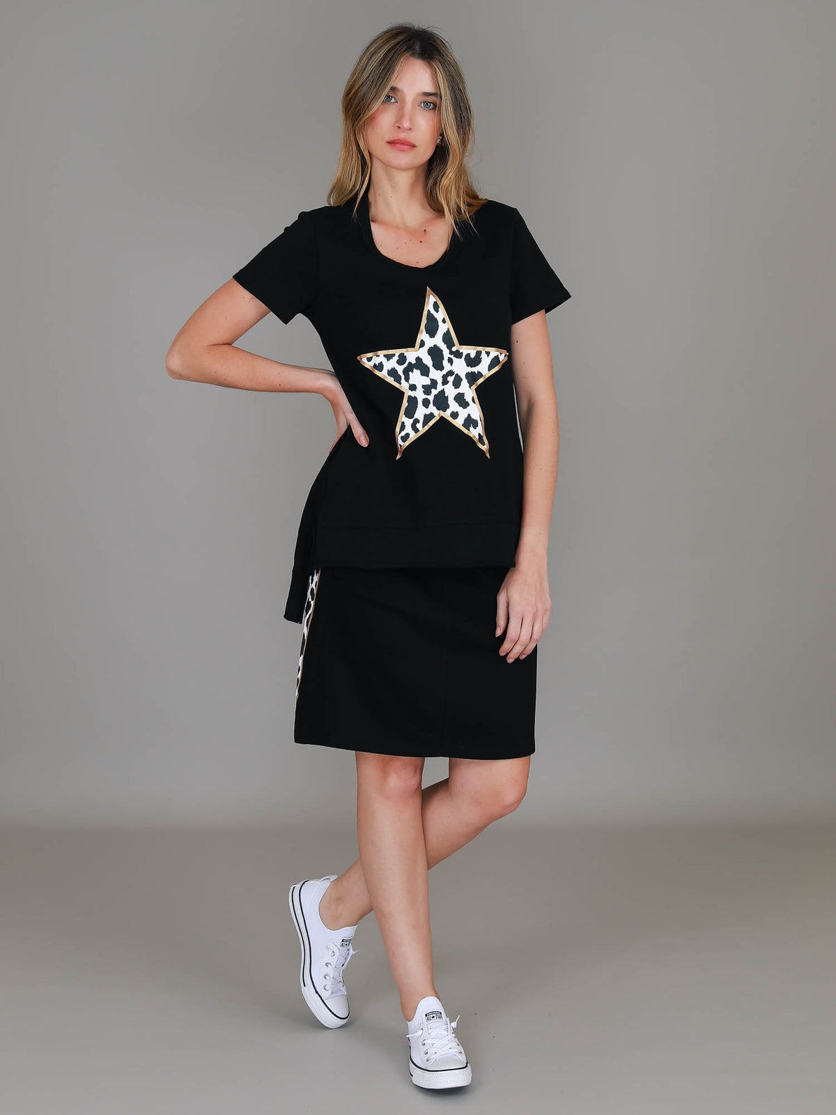 black leopard longline tee