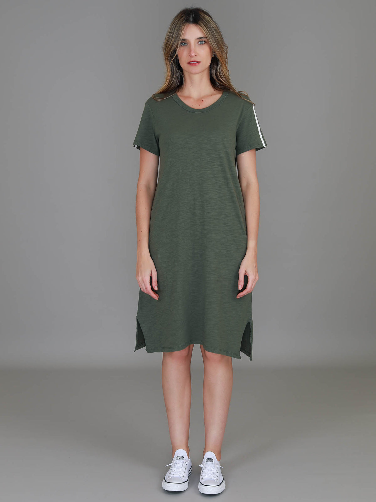 green and white dress