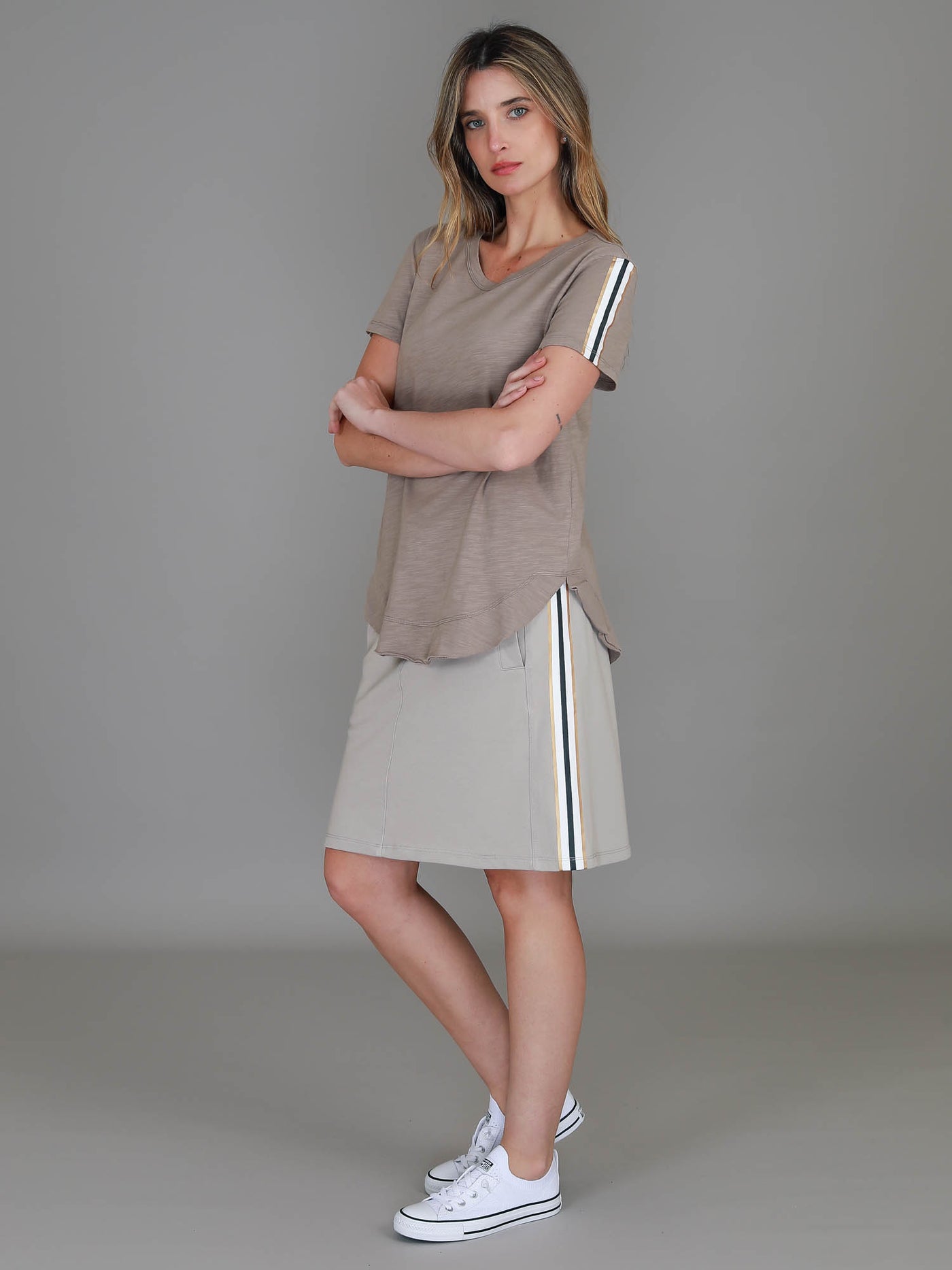 Cher Stripe Curve Hem T Shirt