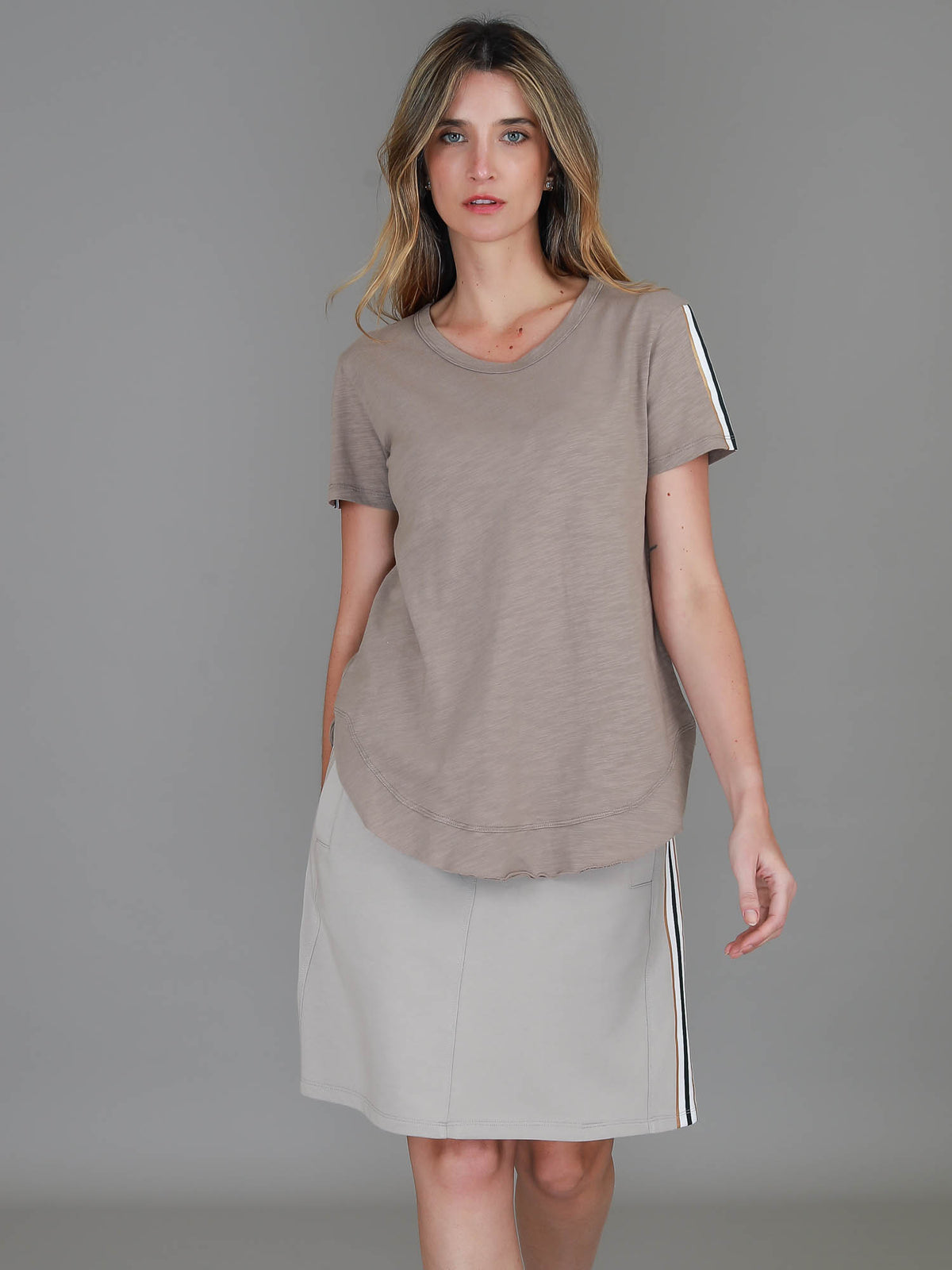 Cher Stripe Curve Hem T Shirt