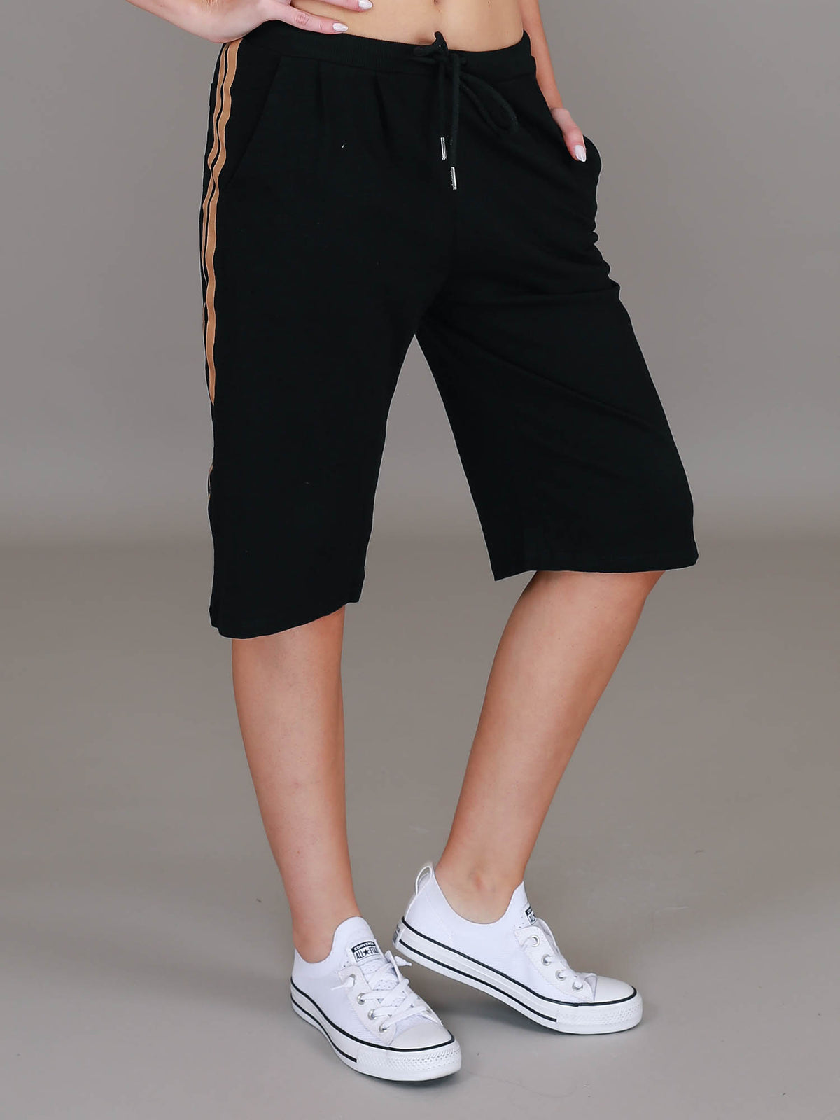 black side stripe shorts #color_black/gold