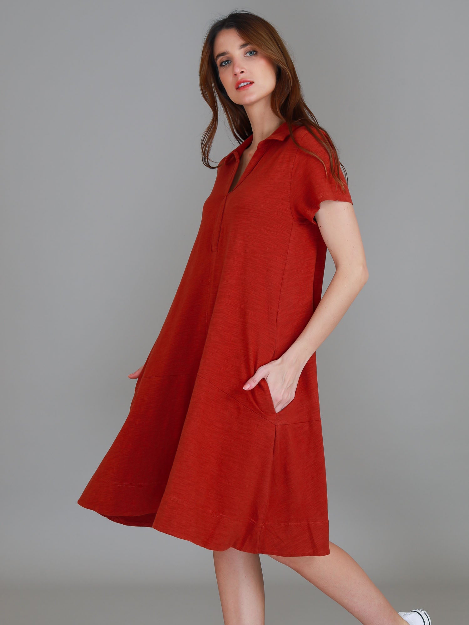 polo shirt dress #color_red earth