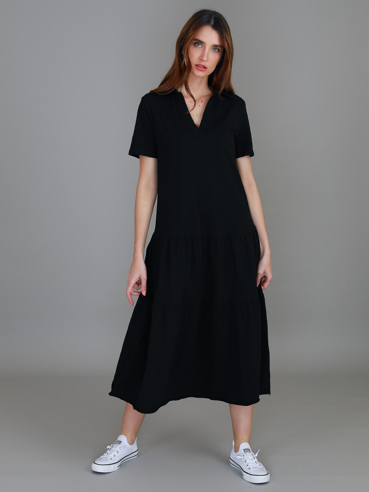 black midi polo dress