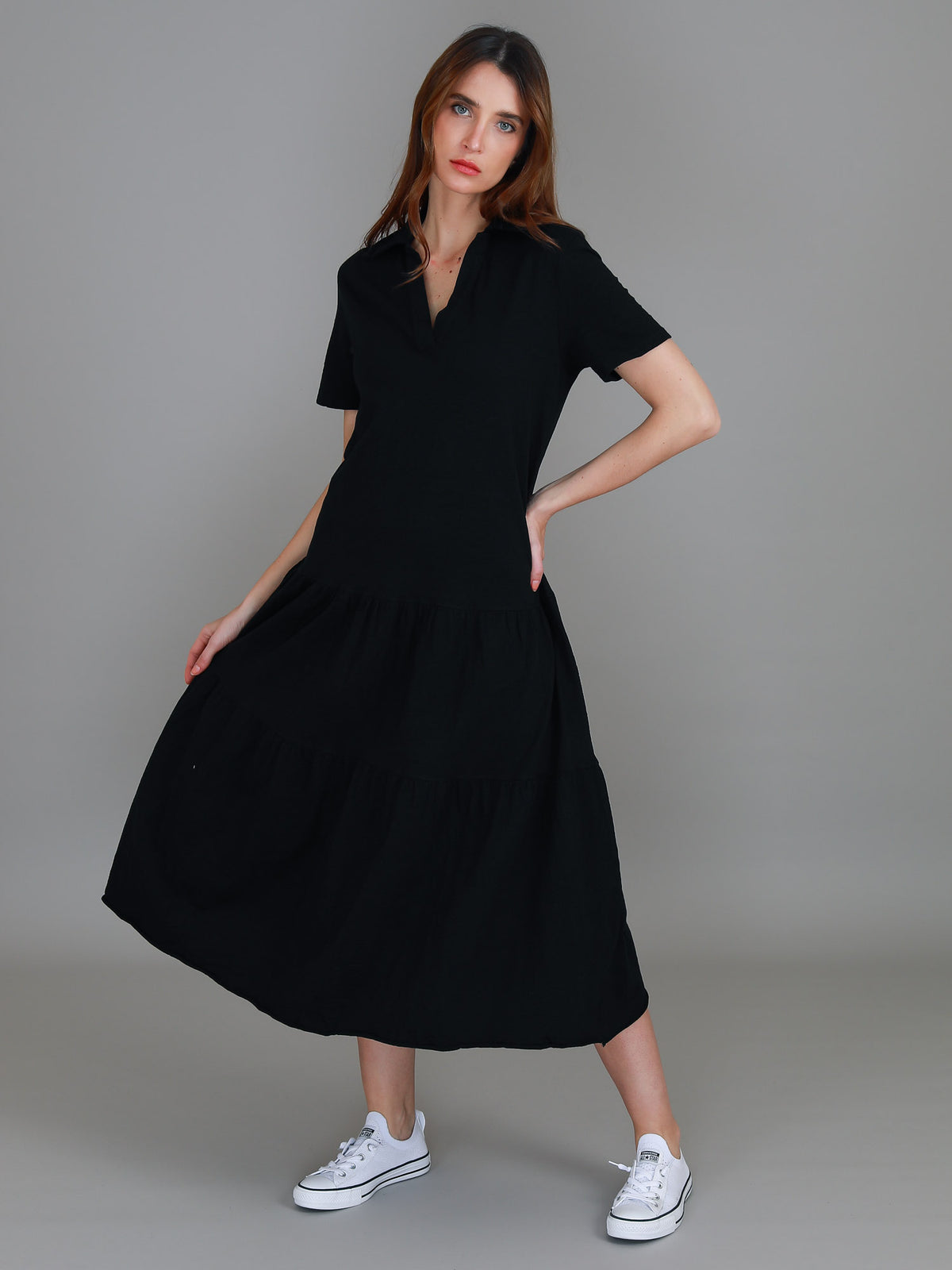 black tiered dress