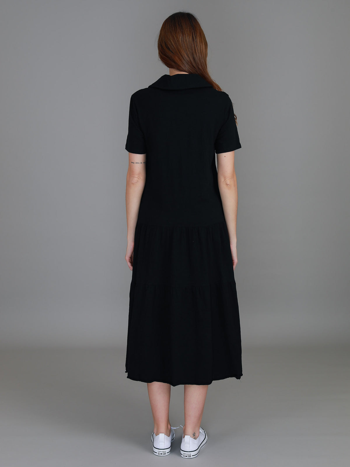 black flowy midi dress