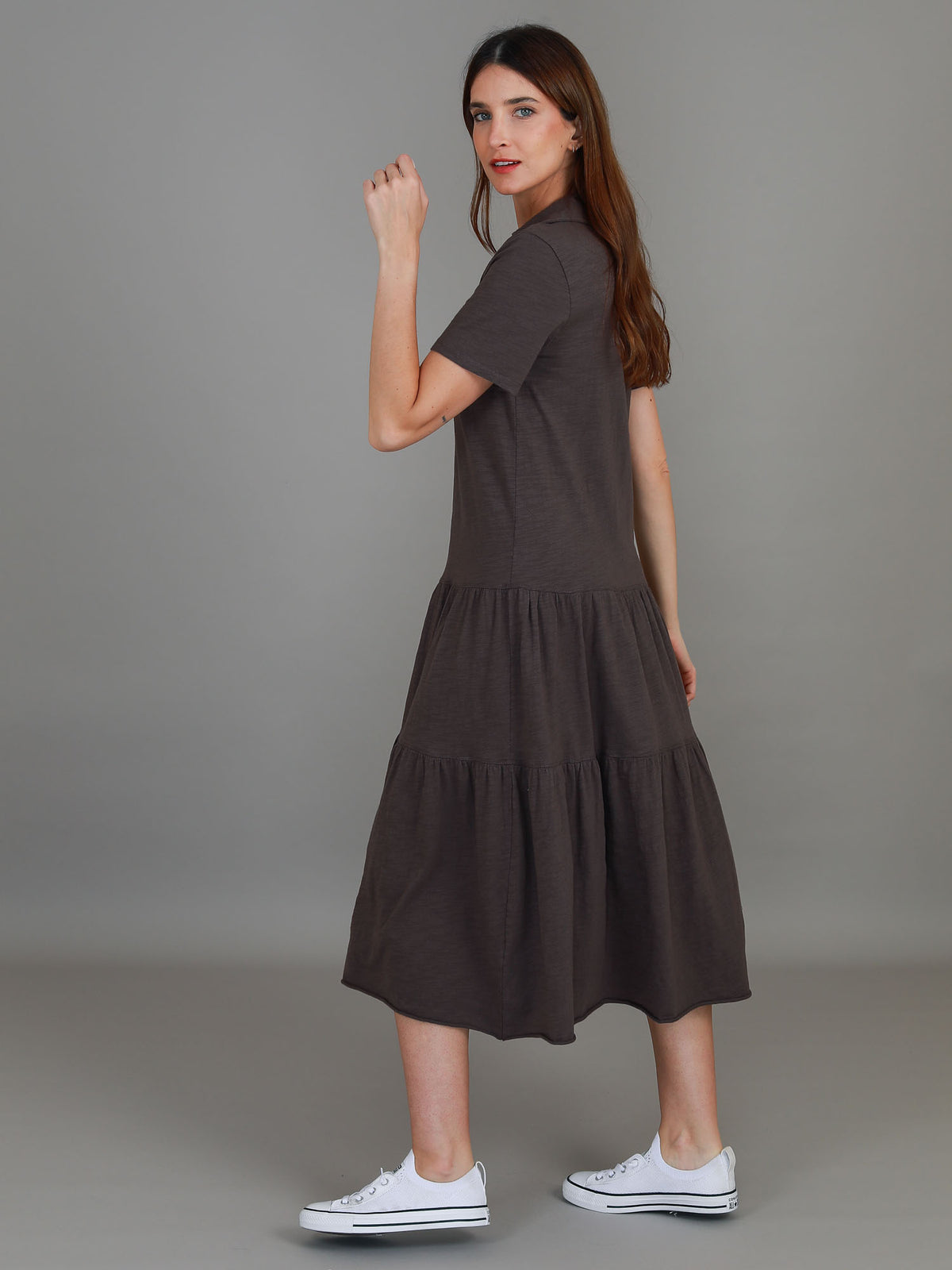 brown tiered dress