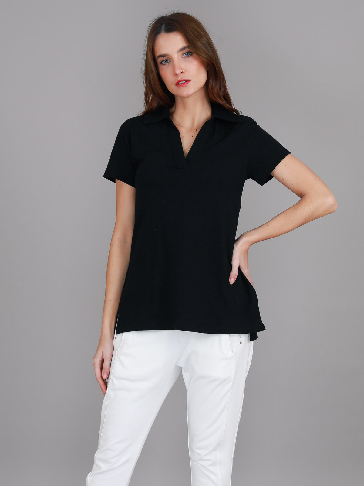 black collar polo tee