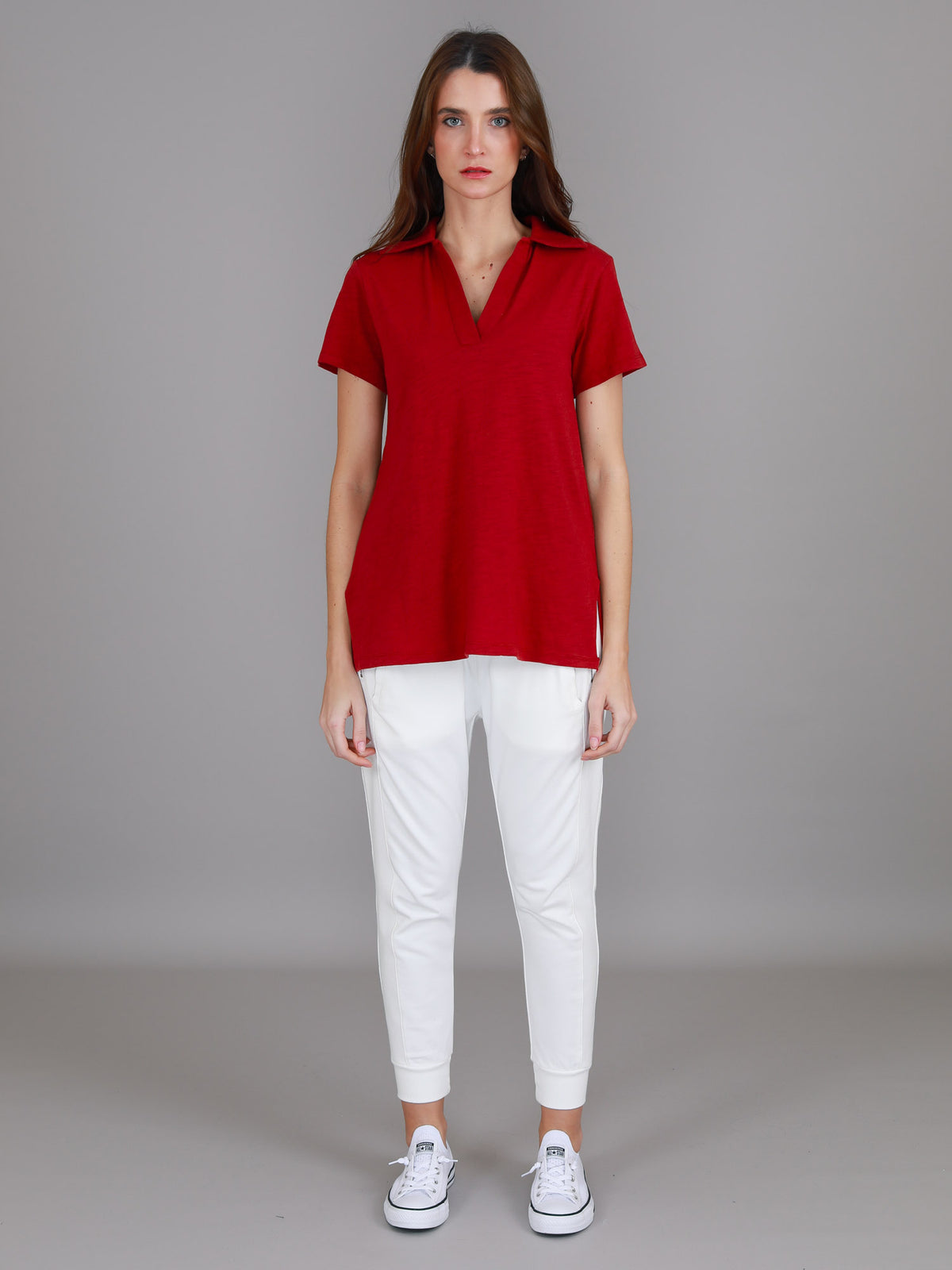 red side split polo