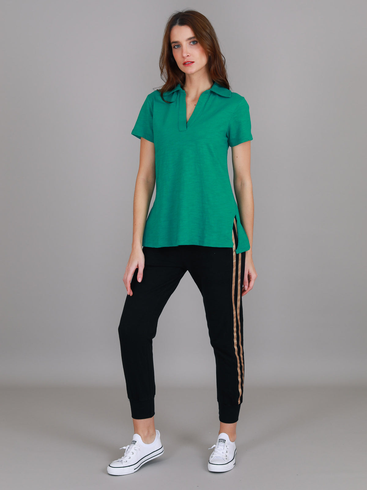 green grass v neck polo
