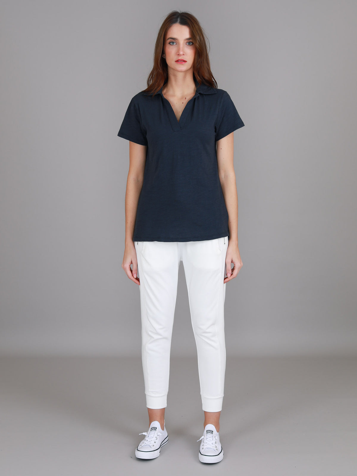 navy side split polo