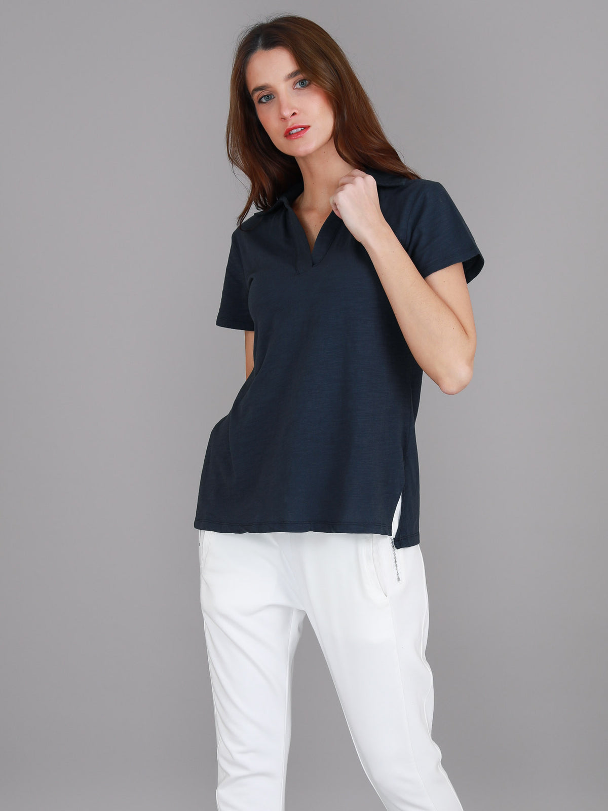 navy collar polo tee