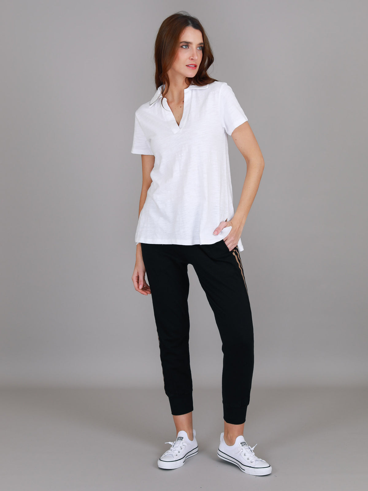 white v neck polo tee